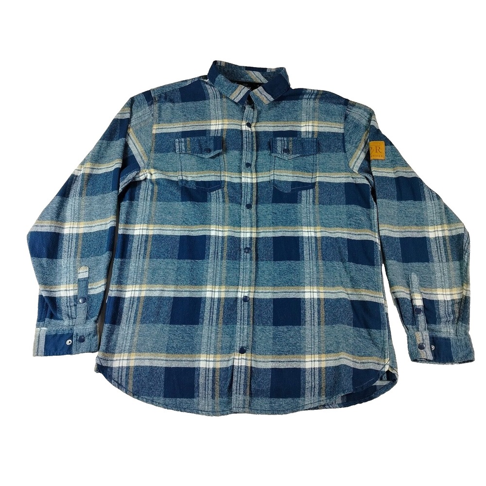 Burnside Mens Plaid Flannel Shirt Snap‎ Button Cowboy Western Rodeo Blue Size XL